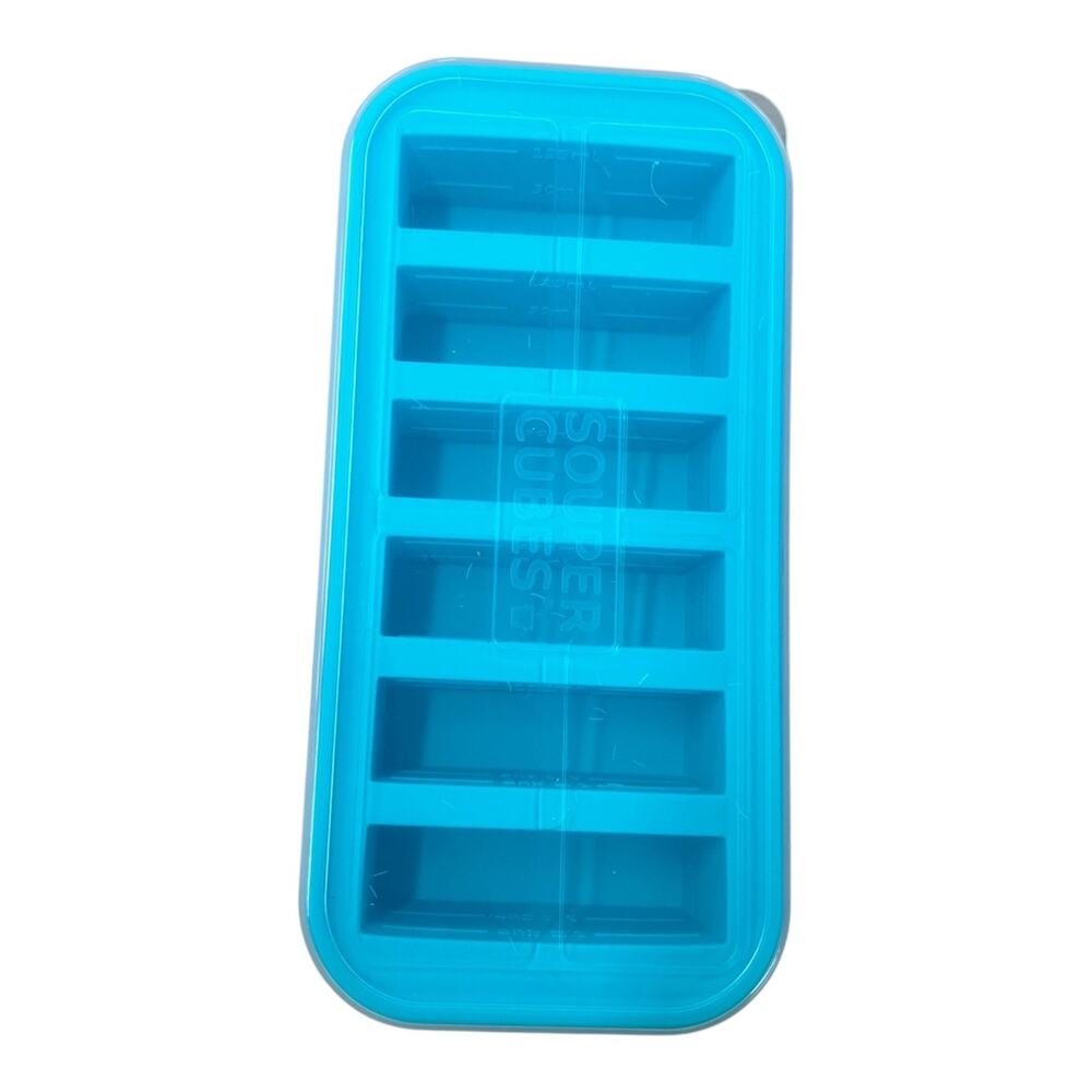Souper Cubes Freezer Tray 6 Cavity 1/2 Cup 125 mL Blue Lid Silicone Food Storage